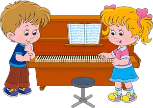 Kids Piano Practice Cartoon PNG Image