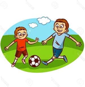 Kids Playing Football Cartoon Clipart PNG Image