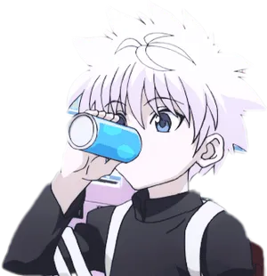 Killua Drinking Soda Anime Character PNG Image