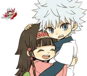 Killuaand Happy Girl Hug PNG Image