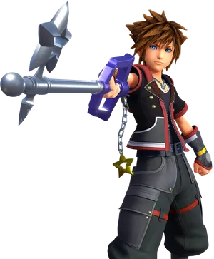 Kingdom_ Hearts_ Character_with_ Keyblade PNG Image