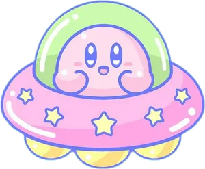 Kirby_in_ U F O_ Style_ Artwork PNG Image