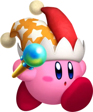 Kirby Wearing Jester Hat PNG Image