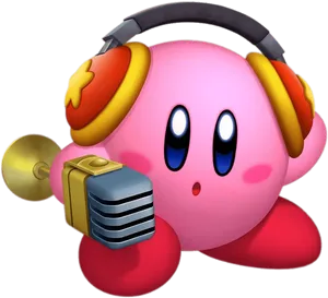 Kirby With Headphonesand Microphone PNG Image