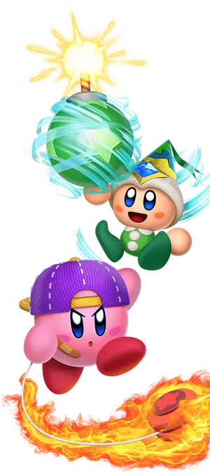 Kirbyand Friends Elemental Powers PNG Image