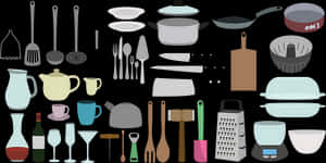 Kitchen Utensilsand Cookware Flat Design PNG with transparent background