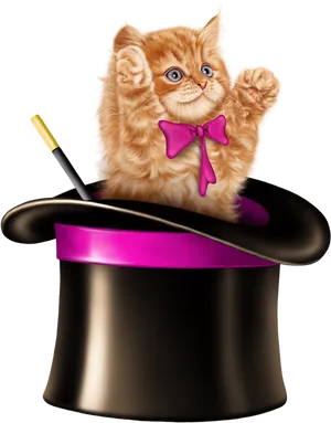 Kitten Magician Emerging From Hat PNG Image