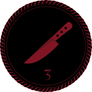 A Black Camp Merit Badge With A Dark Red Kitchen Knife - Circle, HD Png Download PNG with transparent background