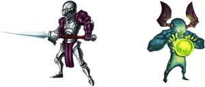 Knight Versus Sorcerer Fantasy Battle PNG Image