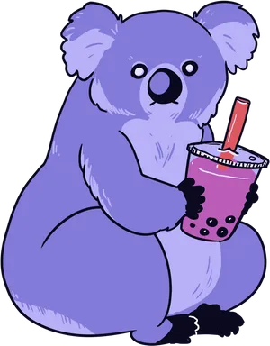 Koala Enjoying Bubble Tea PNG Image