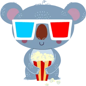 Koala With3 D Glasses And Popcorn PNG Image