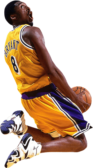 Kobe Bryant Dynamic Basketball Action PNG image with transparent background