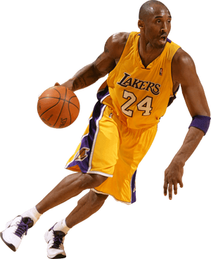 Kobe Bryant Lakers Action Shot PNG image with transparent background