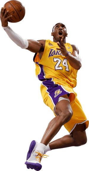 Kobe Bryant Lakers Action Shot PNG image with transparent background