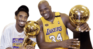 Kobeand Shaqwith N B A Championship Trophies PNG image with transparent background