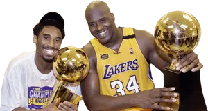 Kobeand Shaqwith N B A Championship Trophies PNG Image