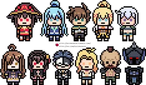 Konosuba Pixel Art Characters PNG Image