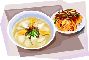 Korean Cuisine Rice Cake Soup Kimchi PNG Image