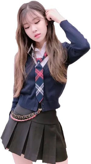 Kpop Star Schoolgirl Outfit PNG Image