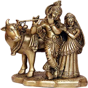 Krishna Radha Statue Flute Cow PNG Image