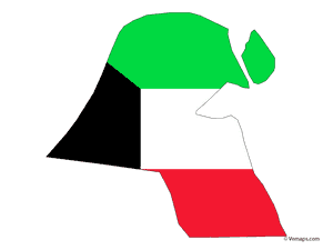 Kuwait Map Outlinewith Flag PNG image with transparent background