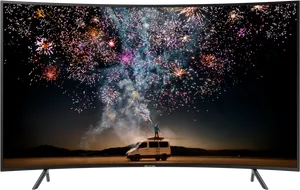 L E D T V Displaying Fireworks Show PNG Image