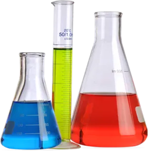 Laboratory Glasswarewith Colorful Liquids PNG Image