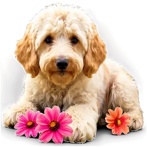 Labradoodle And Flowers Png Ajn71 PNG Image