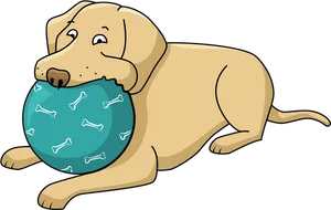 Labrador Retriever With Ball Cartoon PNG Image