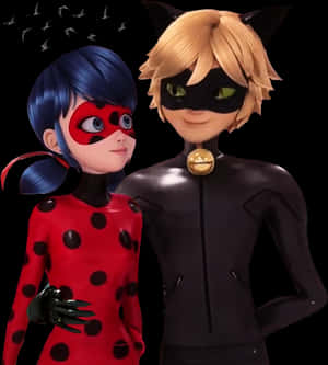 Ladybugand Cat Noir Together PNG image with transparent background