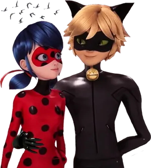 Ladybugand Cat Noir Together PNG Image