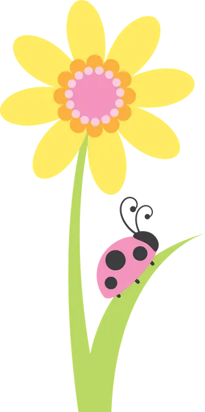 Ladybugon Yellow Flower Graphic PNG Image