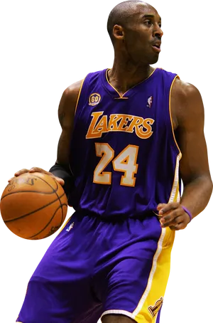 Lakers Basketball Player24 Dribbling PNG Image