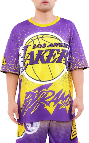 Lakers Themed Outfit Showcase PNG Image