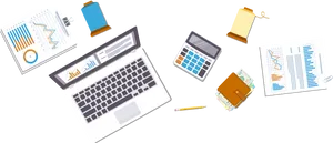 Laptopand Financial Documents Flatlay PNG Image