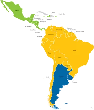 Latin America Color Coded Map PNG Image