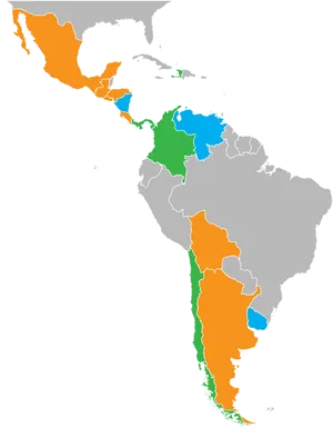 Latin America Map Color Coded Regions PNG Image