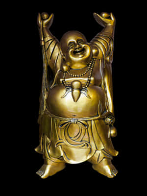 Laughing Buddha Statue Golden PNG image with transparent background