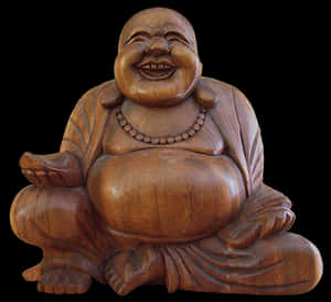 Laughing Buddha Wooden Sculpture PNG image with transparent background