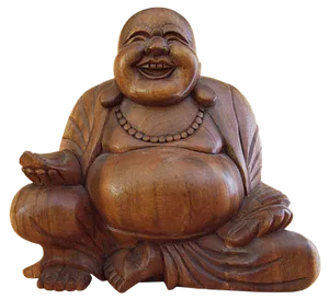 Laughing Buddha Wooden Sculpture PNG Image