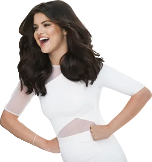 Laughing Womanin White Dress PNG Image