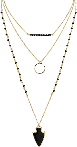 Layered Gold Chain Necklaceswith Pendants PNG Image