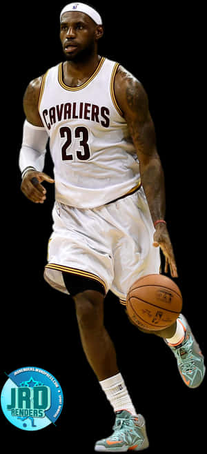 Le Bron Cavaliers Dribbling Action PNG image with transparent background