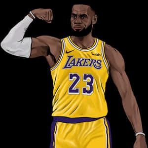 Le Bron James Lakers Flexing Illustration PNG image with transparent background