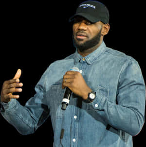 Le Bron James Speaking Event Denim Outfit PNG image with transparent background