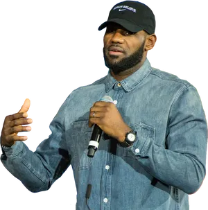 Le Bron James Speaking Event Denim Outfit PNG Image