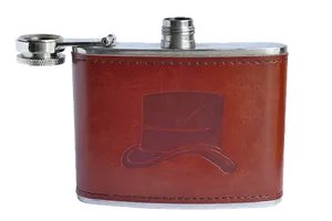 Leather Hip Flask With Top Hat Embossing PNG Image