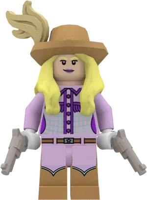 Lego Cowgirl Figure With Guns PNG Image