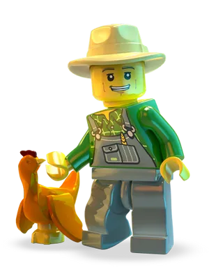 Lego Farmerand Chicken Figure PNG Image