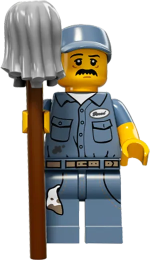 Lego Janitor Figurewith Mop PNG Image